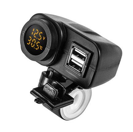 Chargeur usb double étanche pour moto 5v en 4.2a et voltmètre avec affichage de la tension et de la température pour montage sur guidon 7/8 et 1 ": Lumière jaune