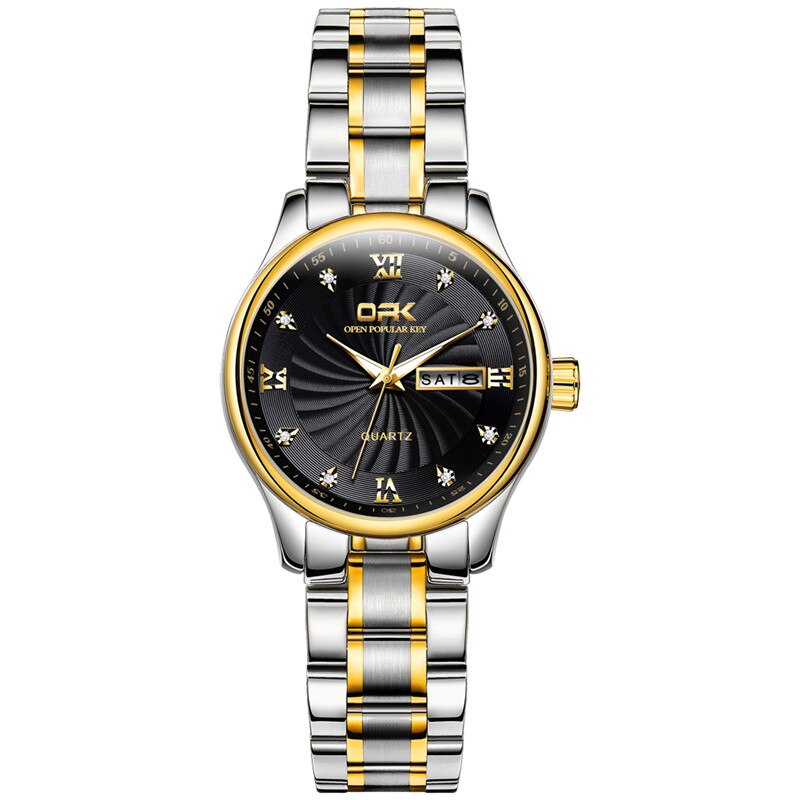 OPK montre Couple montre Quartz montres Simple montre de luxe étanche affaires montre-bracelet lumière confortable pour amant montre: Women-Black