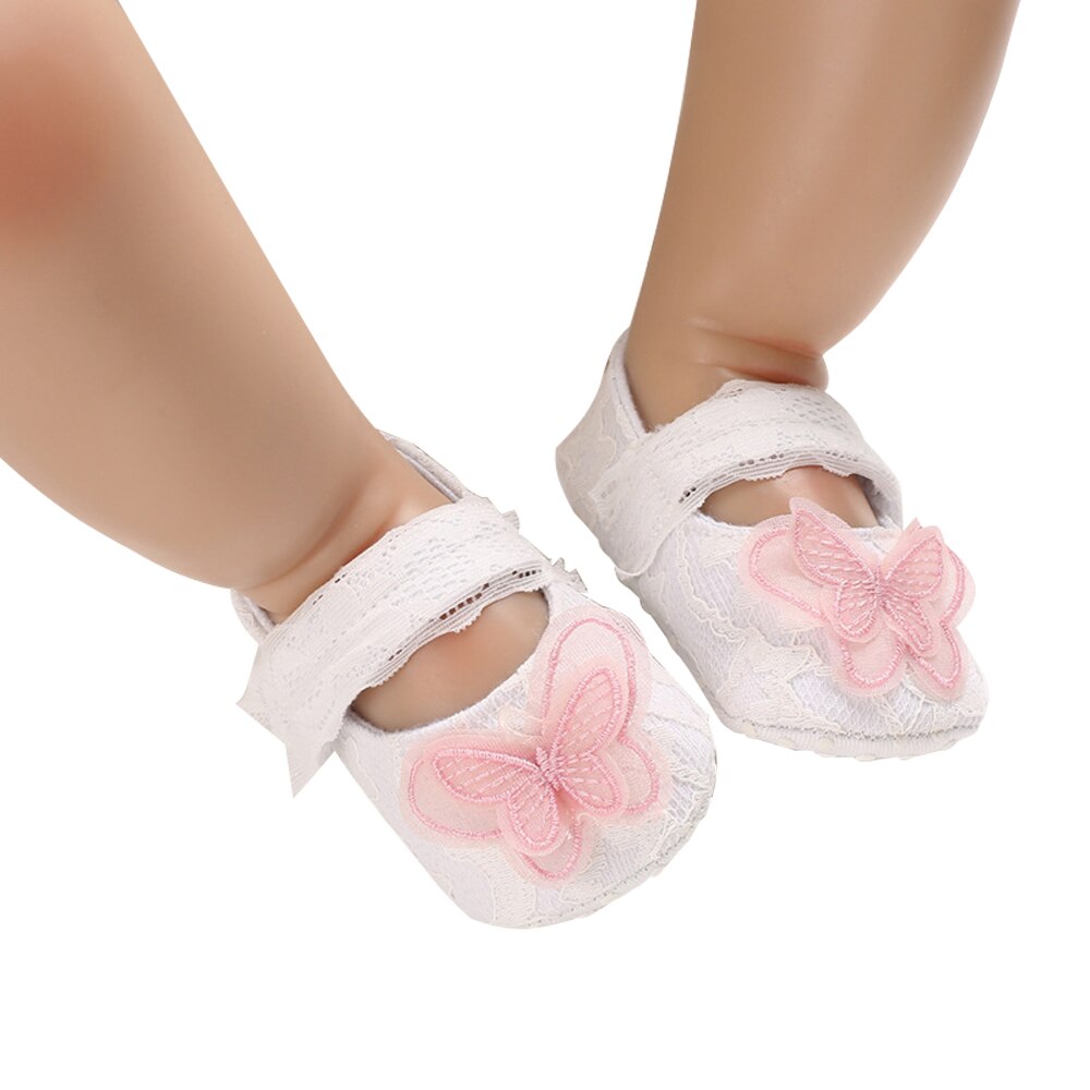 Baby Pasgeboren Baby Meisje Boog Crib Schoenen Soft Sole Prewalker Anti-slip Kinderwagen Sneakers Ademend Kant Boog Roze Eerste wandelaars Baby: WHITE / 13-18 months