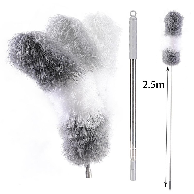 Mikrofiber teleskopdamm utdragbar 100 "böjbar huvudstång av rostfritt stål för hushållsrengöring infällbar mjuk borste