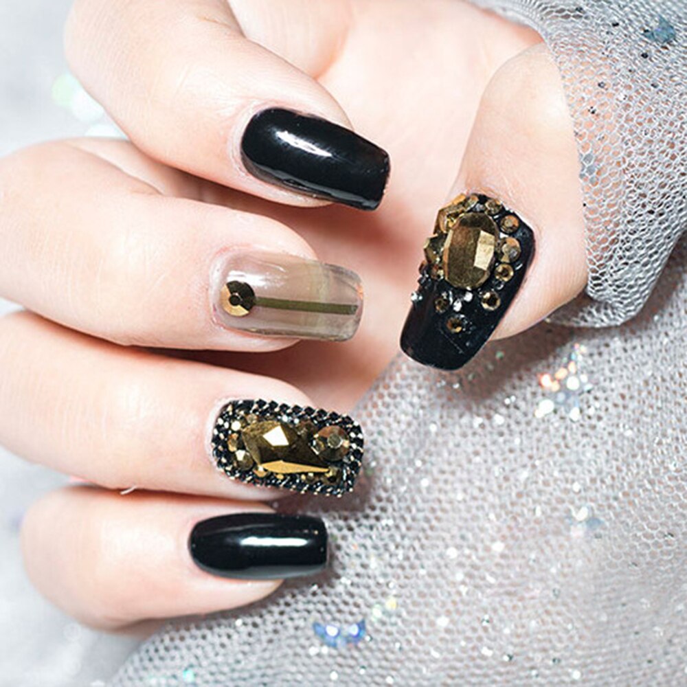 Nail art smykker luksus mine sort mikro bor hybrid sort knækket bor net rød 3d diamant krystal sand negle art dekoration