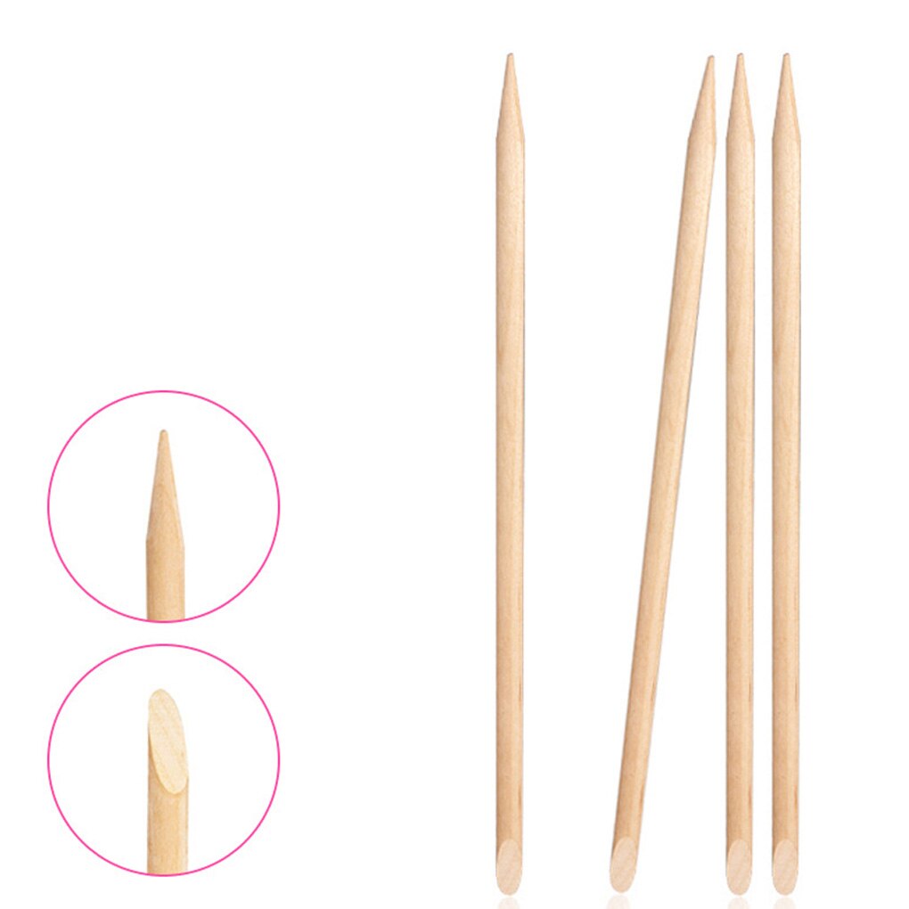 100 Uds eliminador de cutícula de uñas Sticks Nail Pusher palos de madera manicura arte herramienta de doble cabeza