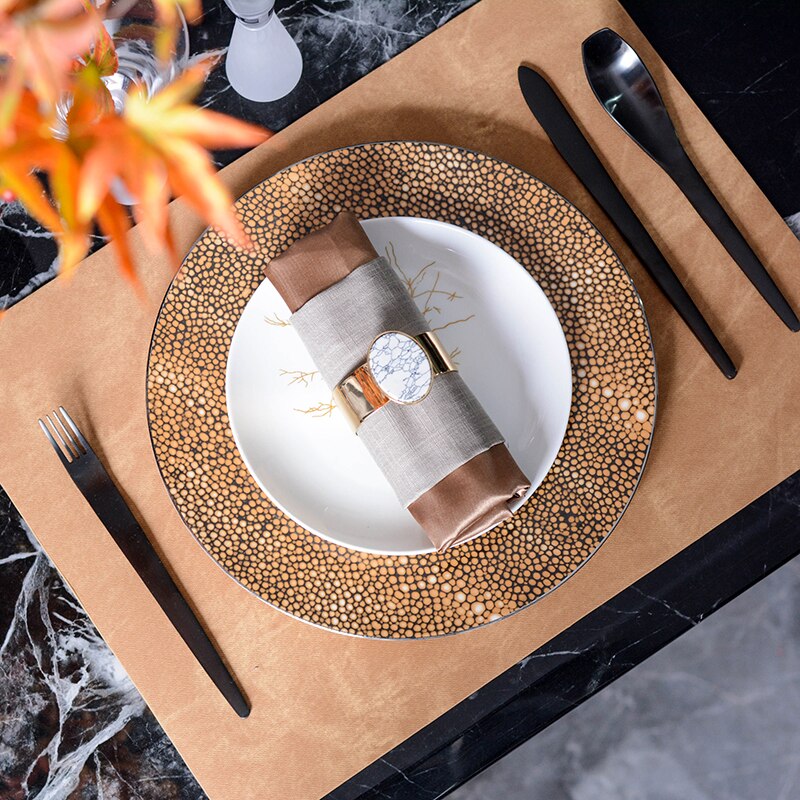 Luxury Tableware Hotel Dining Table Gold Chinese Decor Villa Western Dinner Plate Set Model Room Salad Snack Cake Plates