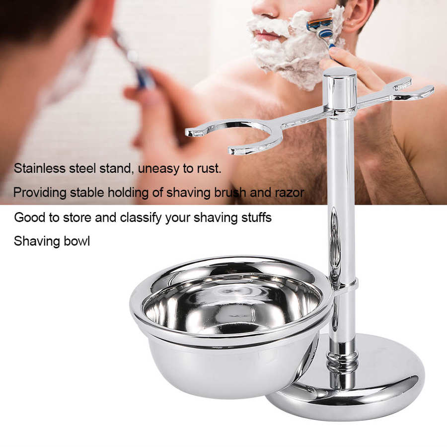 Kit de afeitado de lujo, brocha de acero inoxidable y soporte de seguridad para maquinilla de afeitar con tazón para jabón