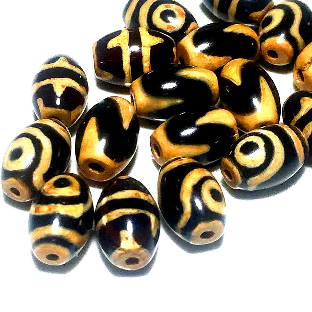 Agate Beads Black Earthen Gold Line DZI 8*12mm Double Tiger Teeth 2 Eyes Lotus 3pcs/Lot Men&Women Jewelry DIY