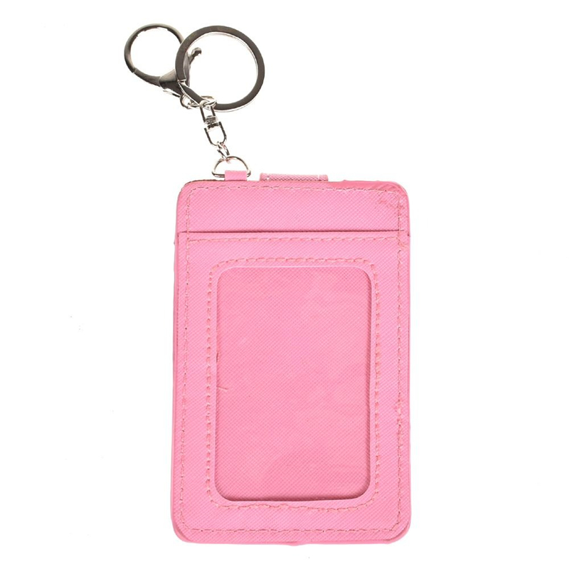 Pu læder badge holder kontor nøglering id-kortholdere mini tegnebog 3- slot kreditkort buskort badge taske rejsetilbehør: Lyserød