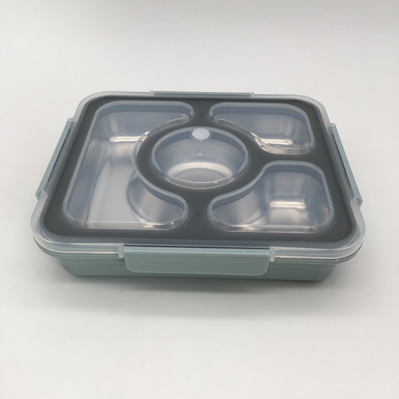 Rvs Lunchbox Voor Kid Verwarmd Lunchbox Keuken Accessoires Bento Box Maaltijd Prep Voedsel Container Opslag: Blue 4 grip