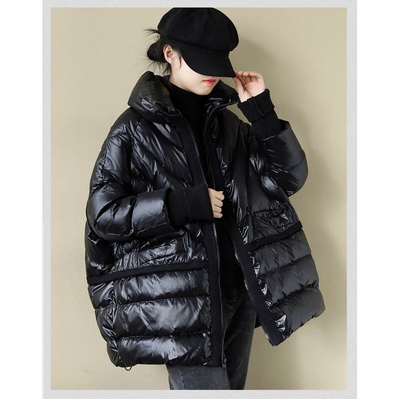 Abrigo de plumón de pato blanco para mujer, chaqueta de plumón salvaje suelto con cuello levantado de talla grande, ropa de abrigo para mujer: Default Title