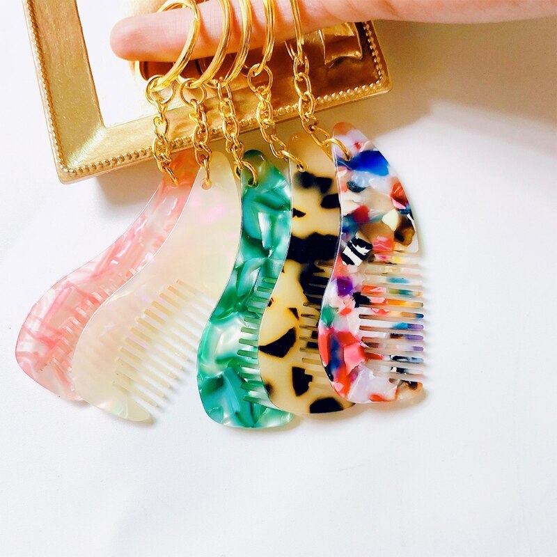 Mini peigne à cheveux en acétate , porte-clés Portable, belle brosse à cheveux imprimée léopard, outils de coiffure, porte-clés de voyage pour femmes