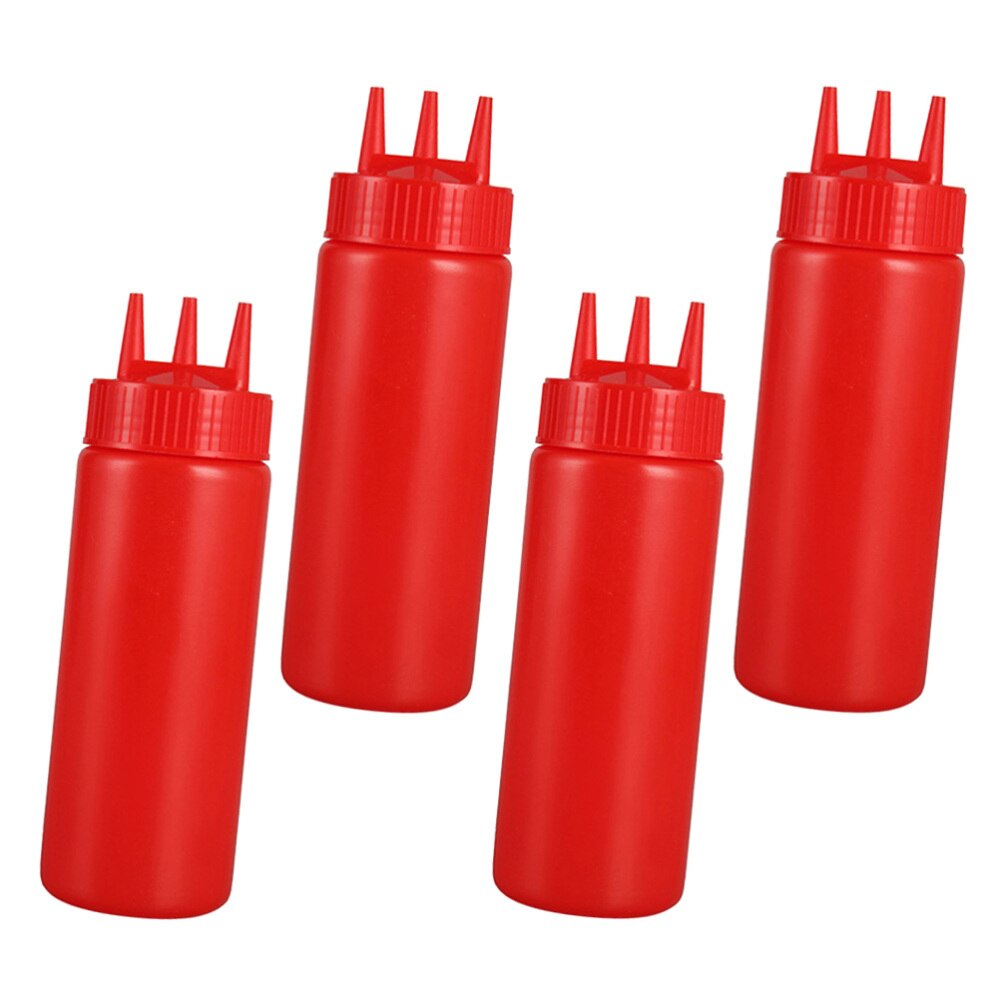 4pcs Jam Squeeze Bottles 3-hole Tomato Sauce Dispensers Kitchen Gadget for Salad Dressing Mustard (White, 12oz, 360ml): Red