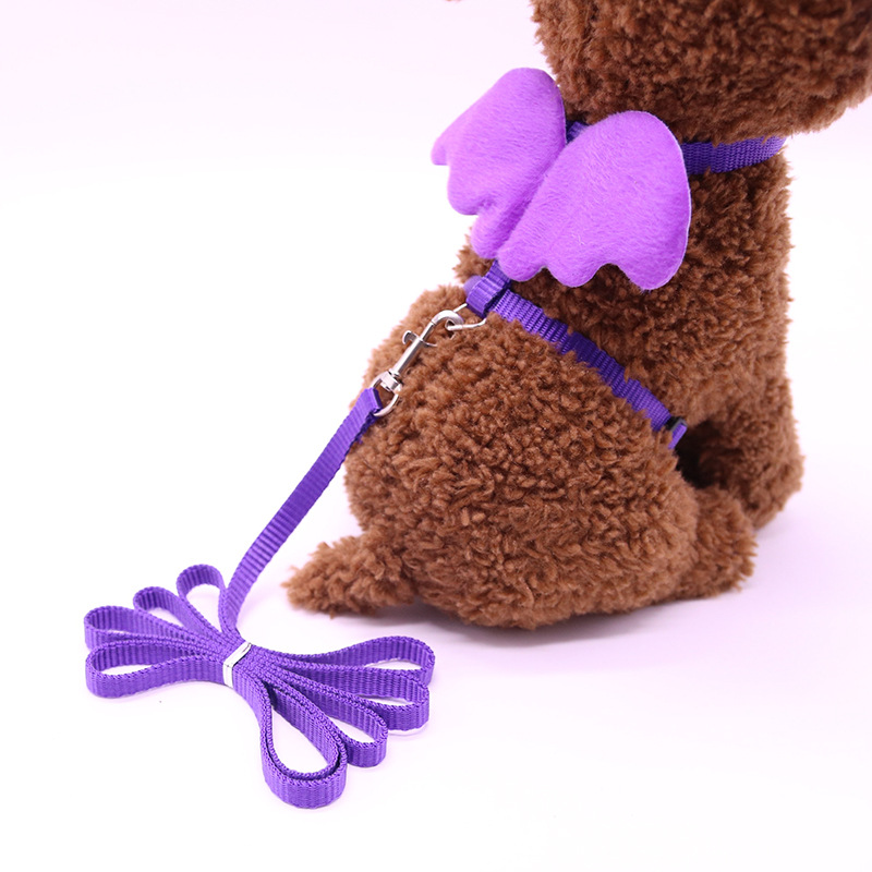 Kleine Hond Kat Riem Leuke Angel Wing Set Verstelbare Hond Met Nylon Riem Angel Wing Kraag Huisdier Lood Kat Hond met Leuke Accessoires: Purple / M