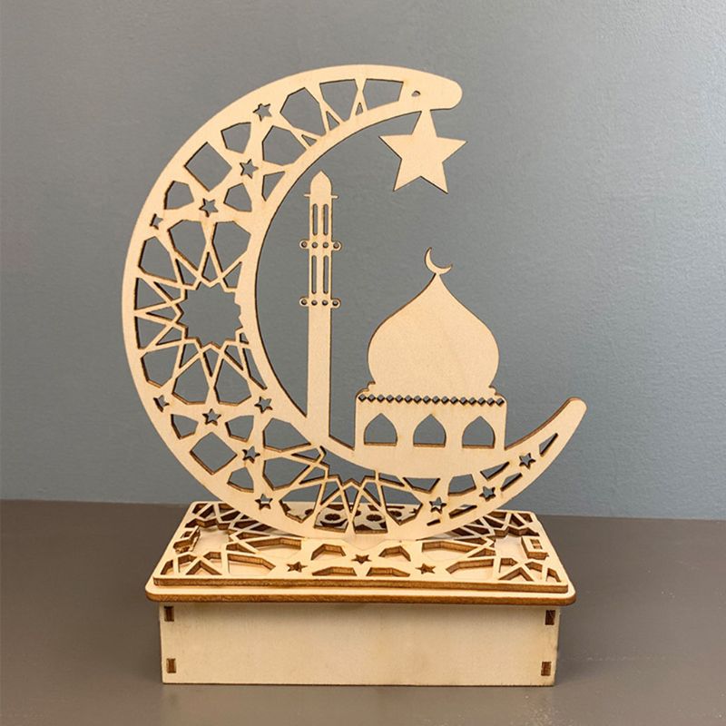 24Pcs Eid Ramadan Houten Decoratie Maan Ster Wind Licht Kasteel Vorm Ornament Eid Opknoping Decoraties Voor Thuis Mubarak Party Supply