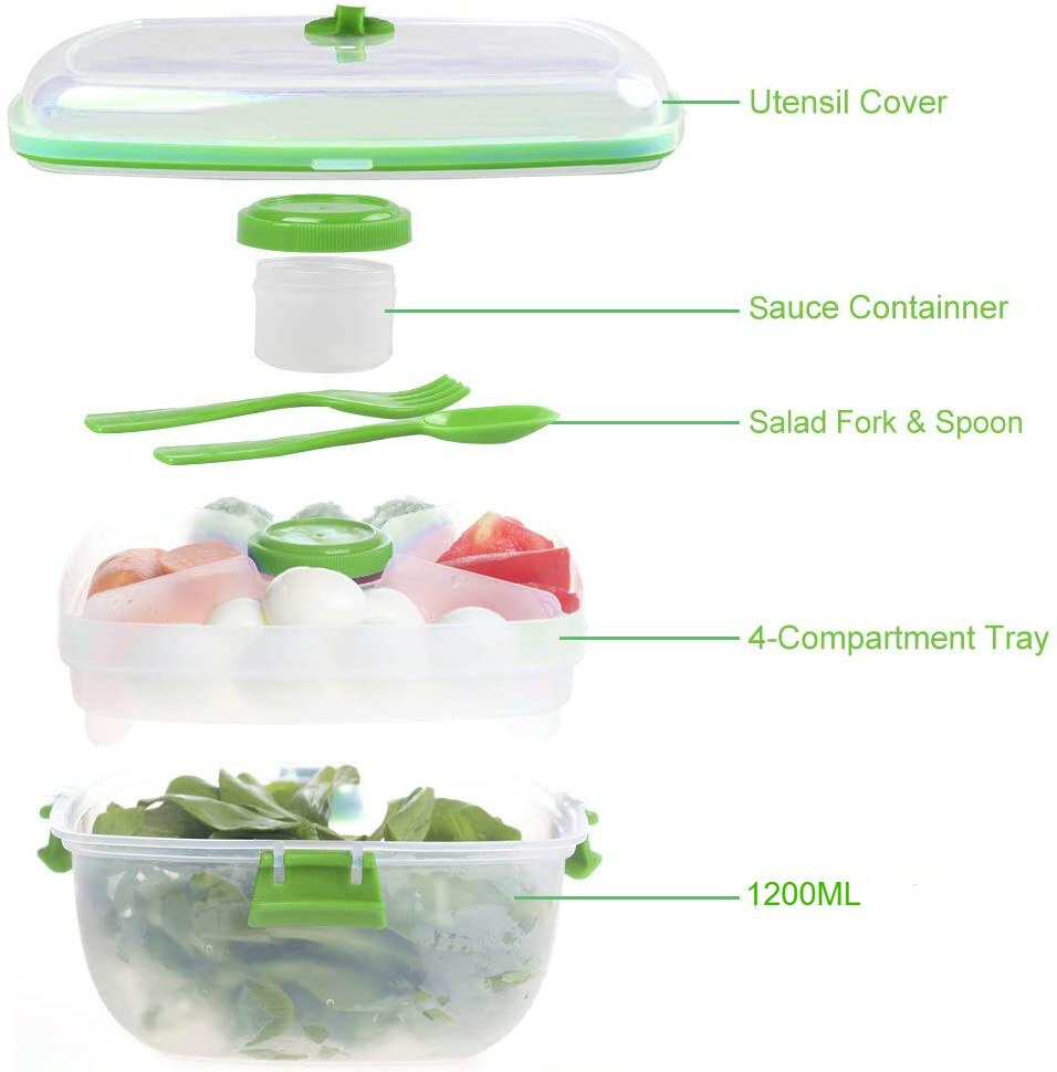 Portable Salad Container Lunch Container Salad Bowl With Dressing Container Salad Kit Microwave Safe Picnic Food Container: Green
