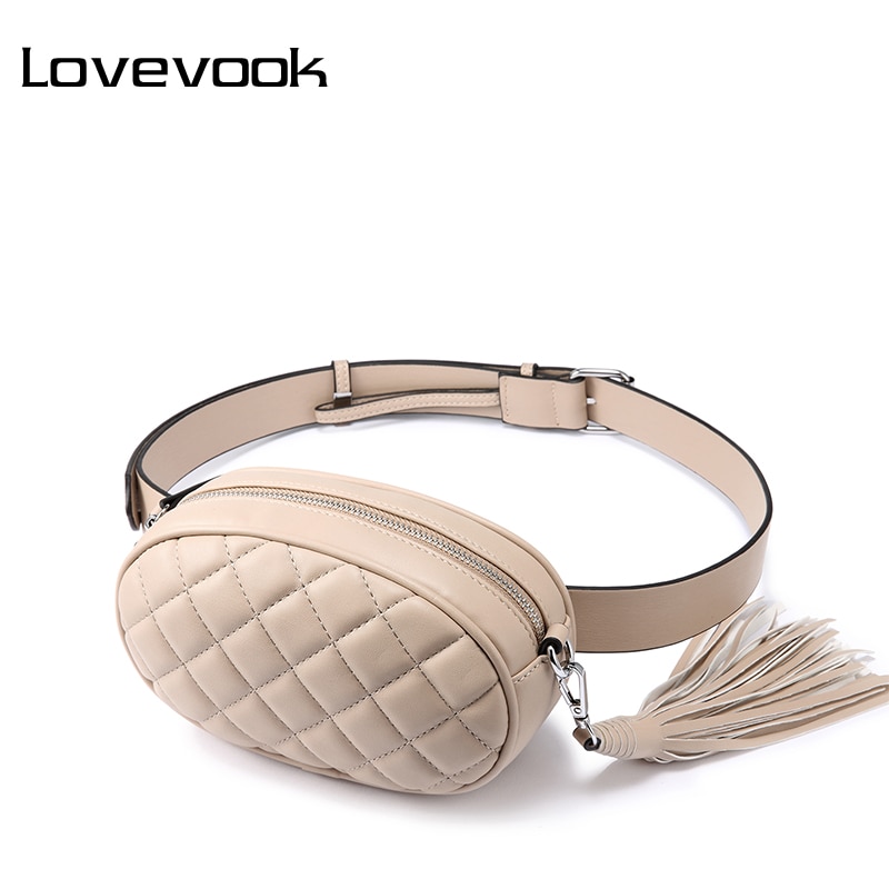 LOVEVOOK Fanny Pack for Women - PU Leather Chest Bag - Plaid Shoulder Pouch - 20x6x11cm