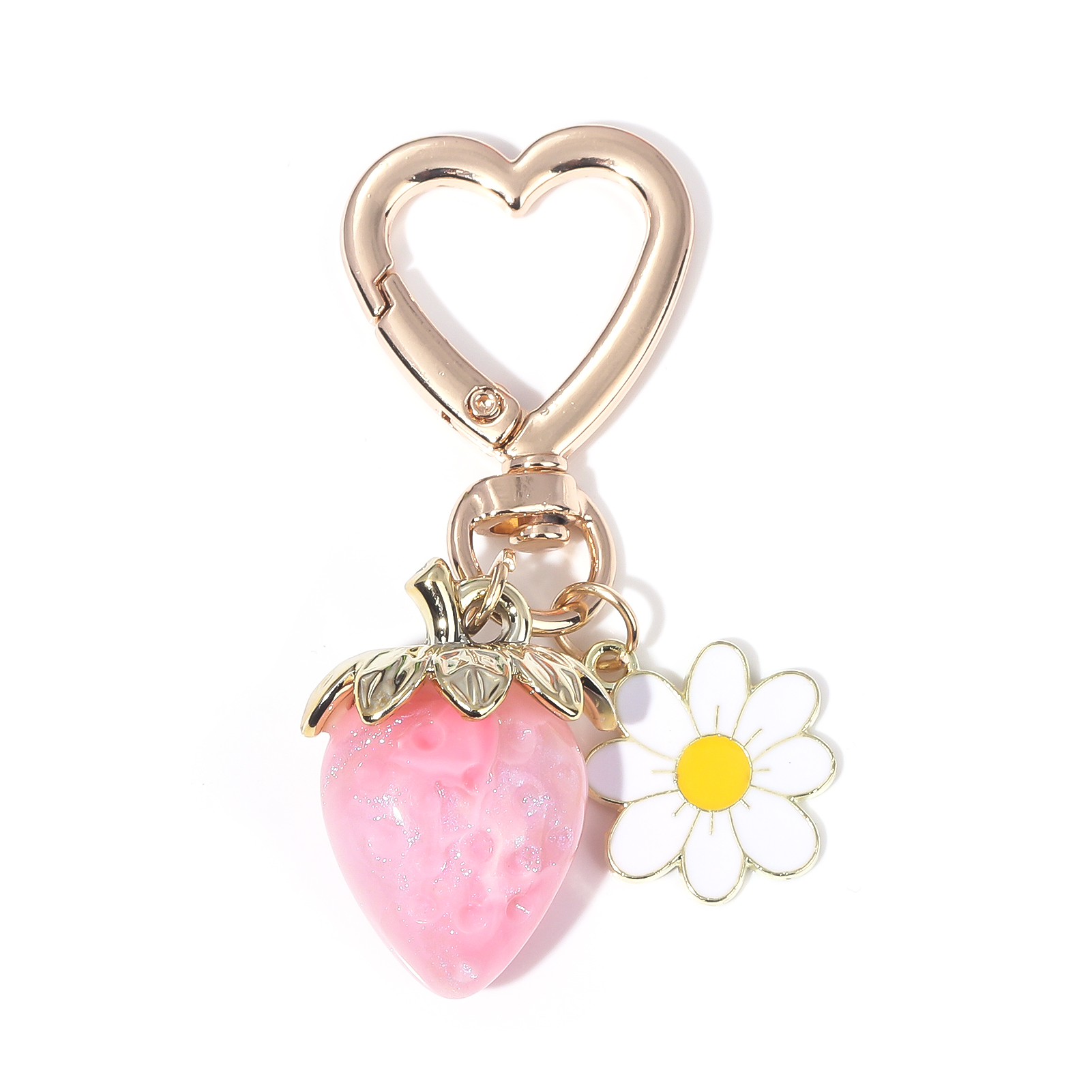 Cute Strawberry Bag Pendant Keychain Kawaii Heart Flower Daisy Key Chain for Women Girs Bag Purse Pendant Accessories: Rose Red
