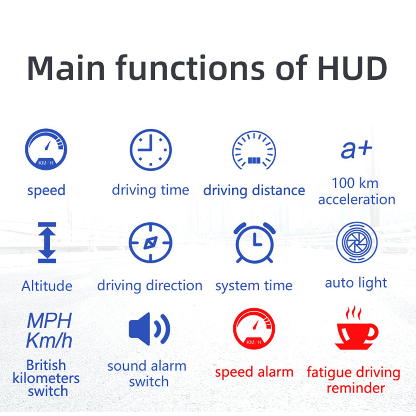 Car HUD Head Up Display HD OBD+GPS Dual System Smart Gauge Driving Modified Stopwatch Digital Meter Smart Monitor Alarm System