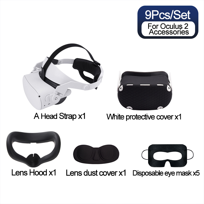 VR Handle Grip Shell Cover Protective Case Head Strap For Oculus Quest 2 VR Storage Case Bag for Oculus Quest2 VR Accessories: 9PCS-Black cover