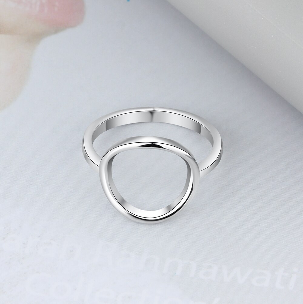 Anillos circulares de Plata de Ley 925 de estilo sencillo para mujer, anillo de tamaño redondo hueco para mujer, joyería minimalista (joyería RI103765)