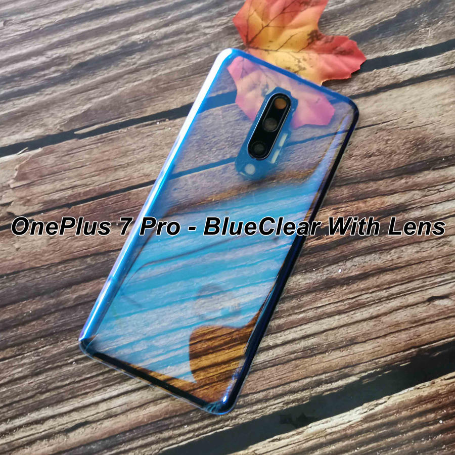 Clear Back Glass Cover Voor Oneplus 7 7T Pro Batterij Back Cover Rear Behuizing Deur Case Vervanging Voor Oneplus 7T Batterij Cover: 7Pro-BlueClear Lens