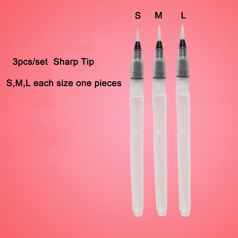 6 size Watercolor Brush Pen Fountain Pen Set Calligraphy Brush Pen Art Craft Supplies Office School Painting Writing Tools: 3pcs Sharp Tip Set