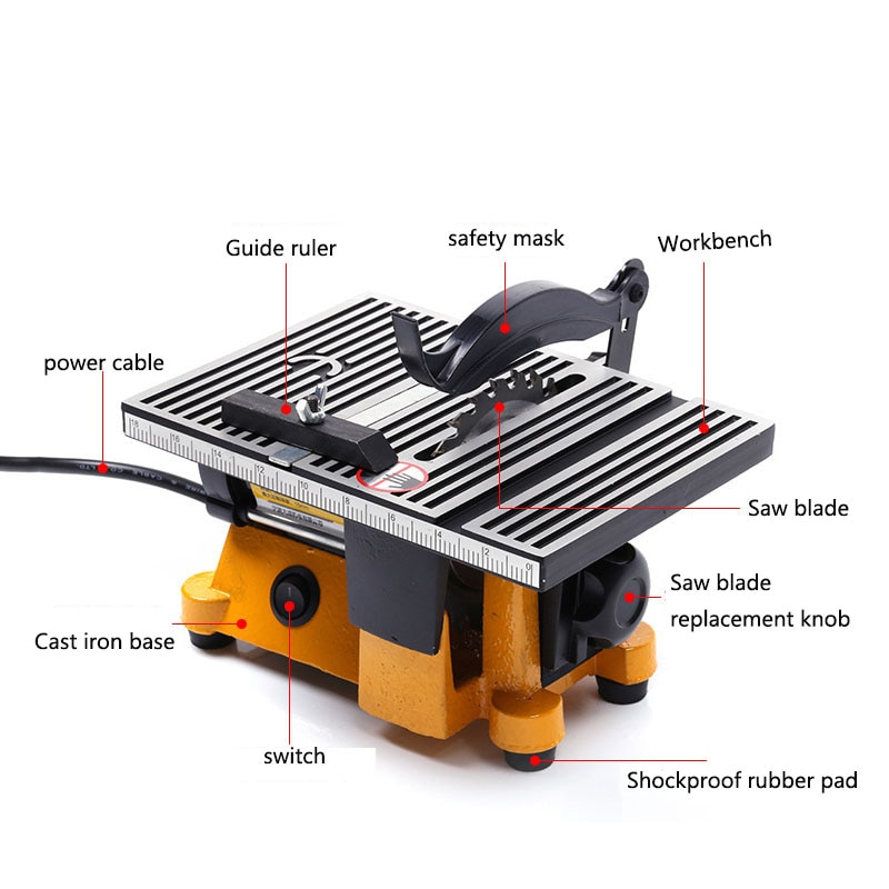 1pc 220V/110V 60W Mini Table Saw Mini Bench Saw Alloy Blade Diamond Blade Cuts Stone Wood Copper Aluminium Lead EU plug US plug