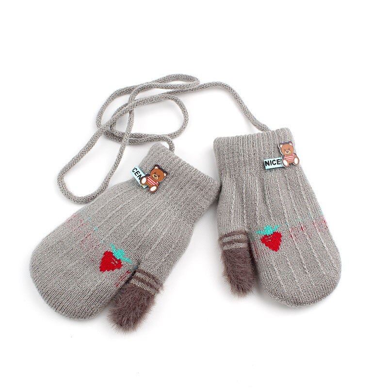 Winter Handschoenen Kids Warm Effen Kleur Handschoenen Dikke Bont Liner Wanten Meisjes Jongens Student Thermische Gebreide Handschoenen Luvas De Inverno: Grey