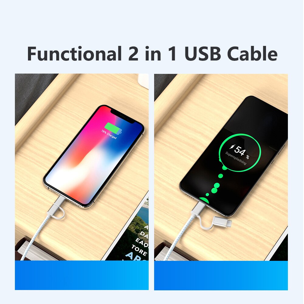 Swalle Mobile Phone cable fast Charging micro usb Cable for Samsung S10 Plus Type c Micro USB 2 in 1 quick charge date cable