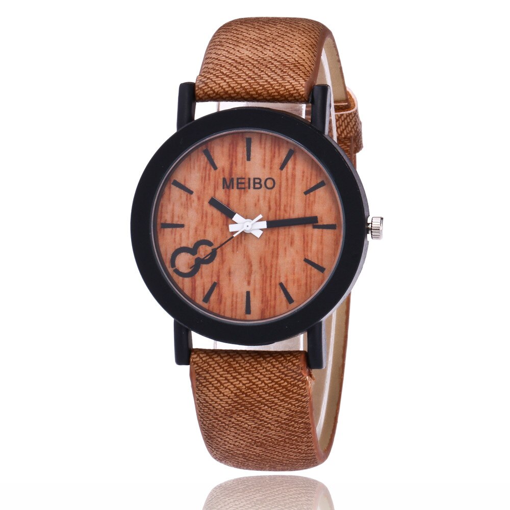 MEIBO Modeling Wooden Quartz Mens Watch Casual Wooden Color Leather Watch Wristwatch Clock