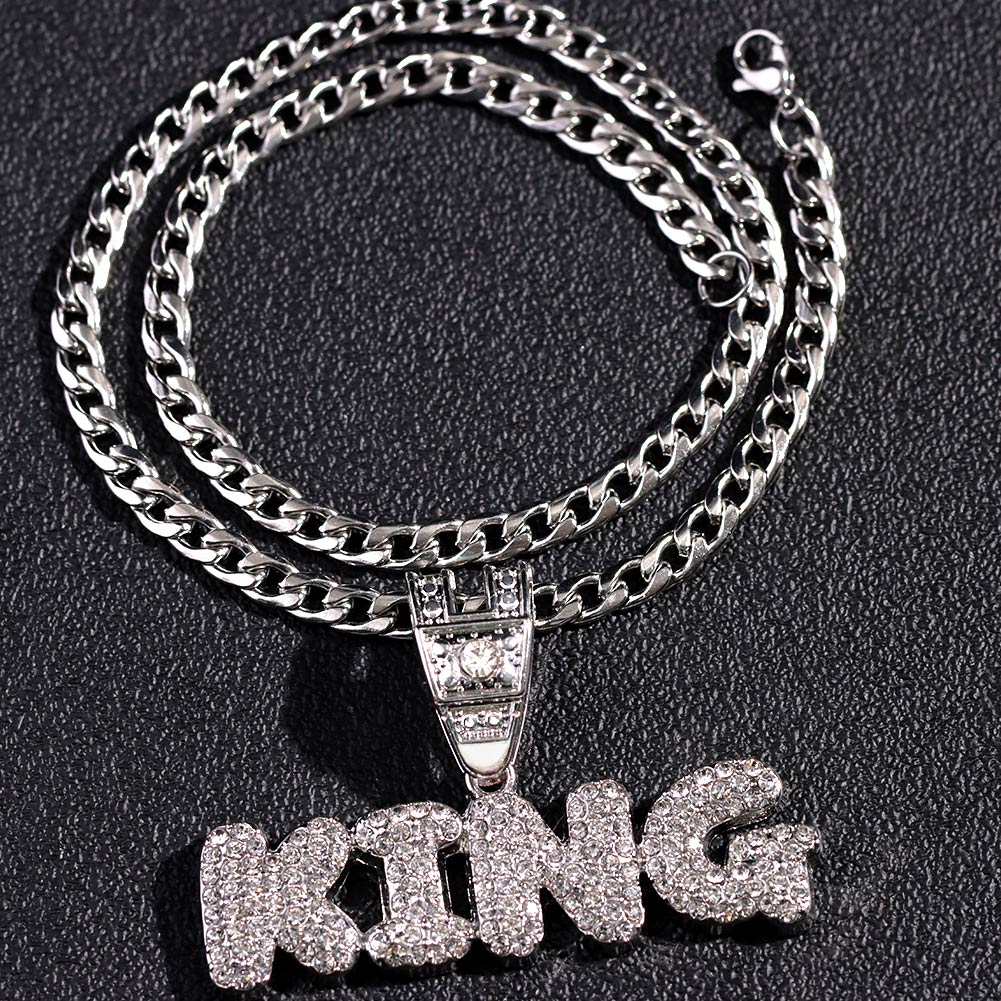 Stainless steel/Zircon Chain Necklace Iced Letter KING Pendant Chain Necklaces For Women Men HipHop Party Male Jewellery