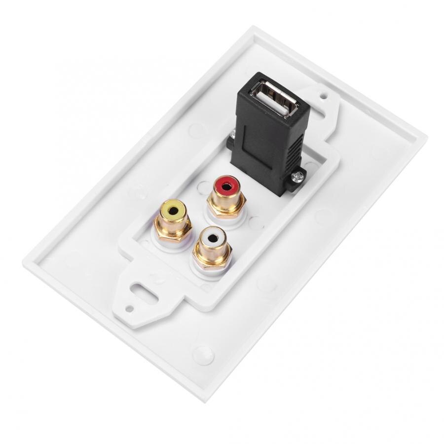 RCA Muur Panel USB Wall Panel USB2.0 + 3 RCA Interfaces Muur Plaat Panel voor Kantoorgebouw ONS Standaard