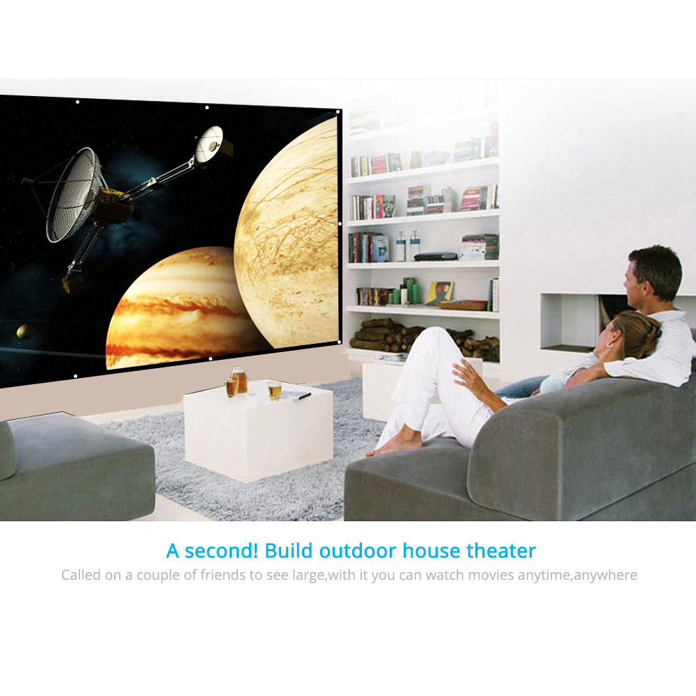 60-150 Inch Portable Projector Screen HD 16:9 White Diagonal Video Projection Screen Foldable Wall Mounted Home