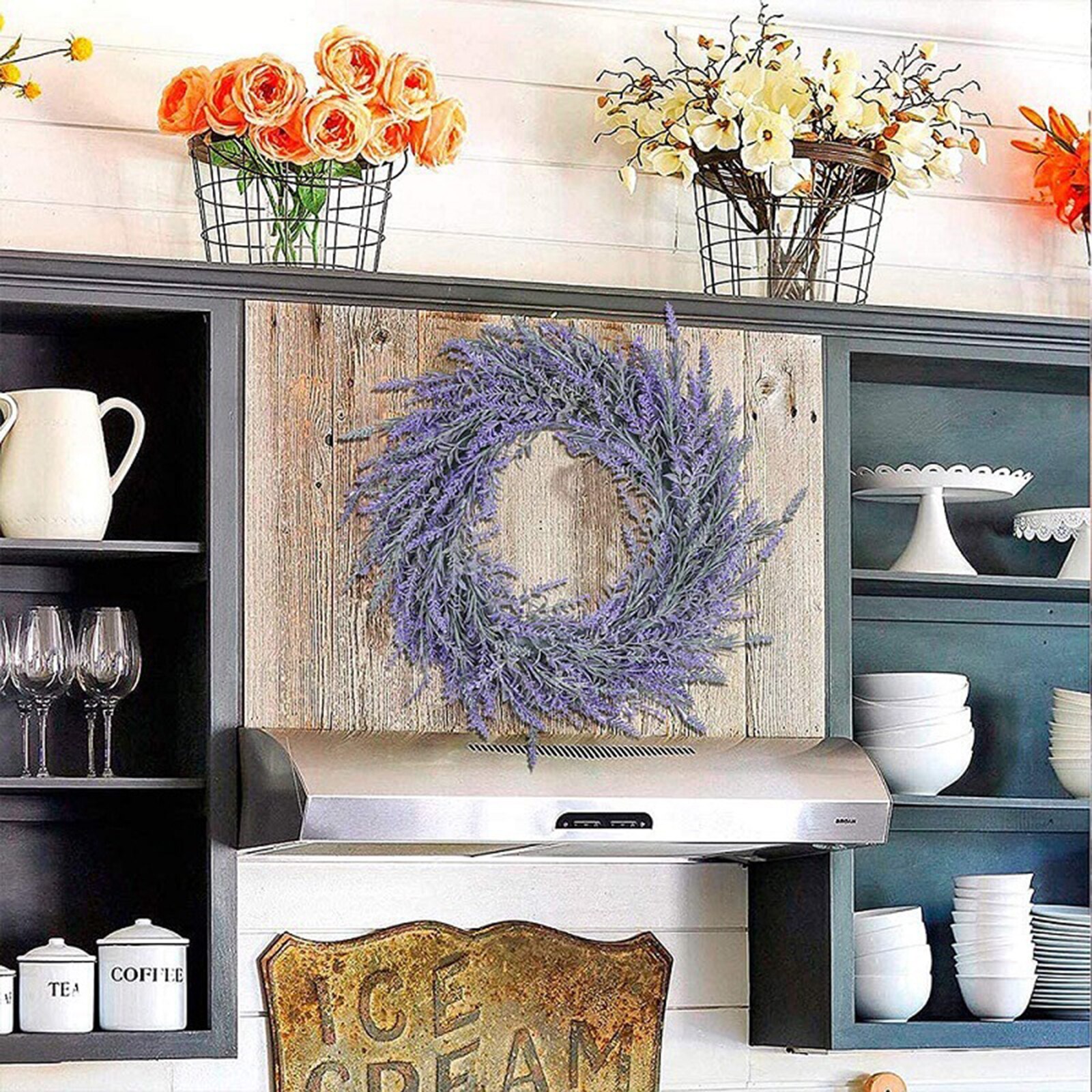 Large Lavender Wreath Base Wreath Flower Farmhouse Garland Wreath Front Door Wall Hanging for Wedding Wreath Home Decor