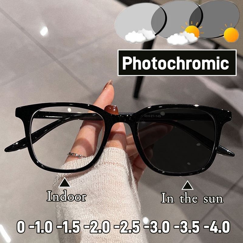 Modische draussen-Sonnenbrille mit Minus--Dioptrien für Damen, unisex, retro, wechselnde Farbe, photochrome Myopie-Brille -1,0 -1,5 -2,0