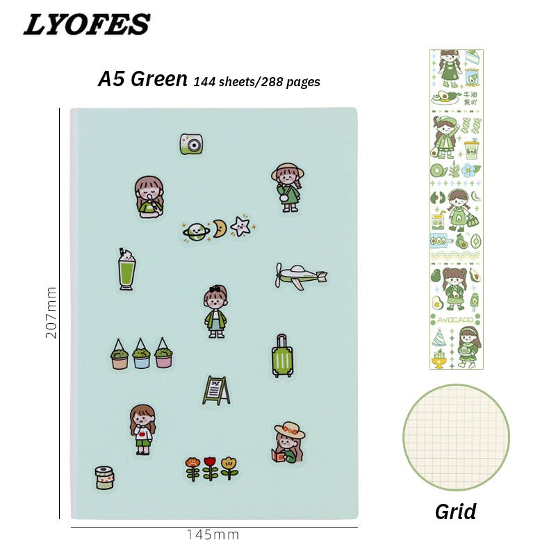 Notebooks Journals Planner Diary Notepad Kawaii Notebook Stationery Cute Grid Budget Book Soft Agenda Office School Supplies: Green