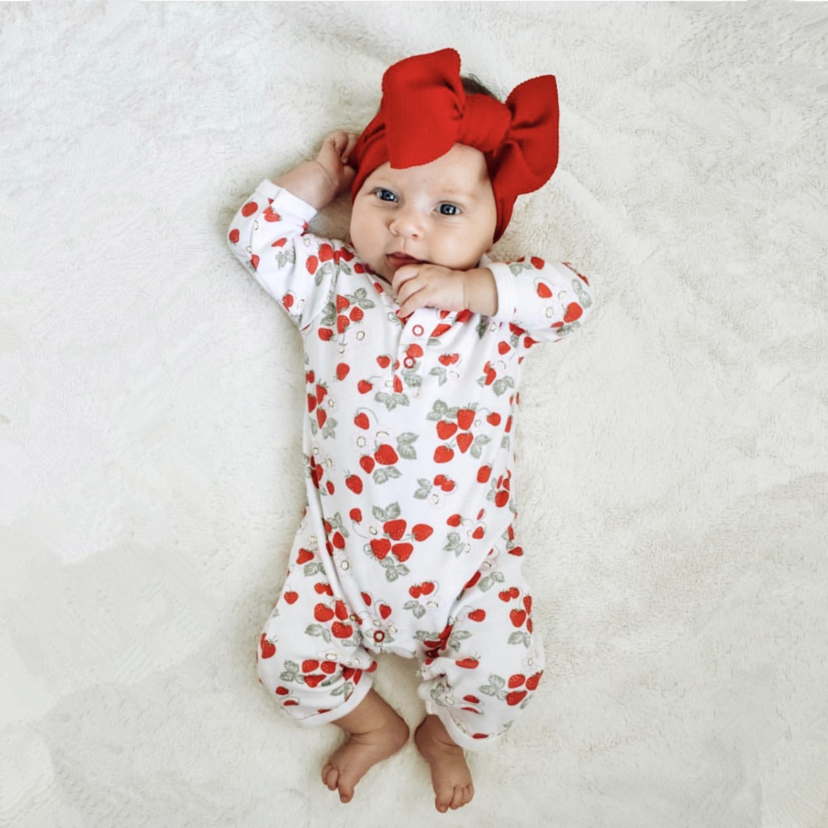 Nyfødte baby piger romper sød jordbær print bomuld langærmet jumpsuit efterår outfit tøj spædbarn toddler tøj