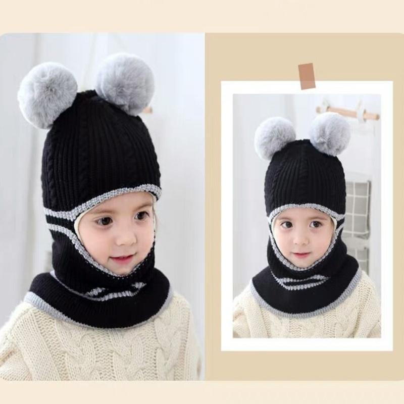 Chapeau d'automne et d'hiver pour filles | Bonnet pour enfants, bonnet en tricot, chapeau à Double boule en laine, chapeau à bretelles un pour enfants, chapeaux d'hiver,: Argent
