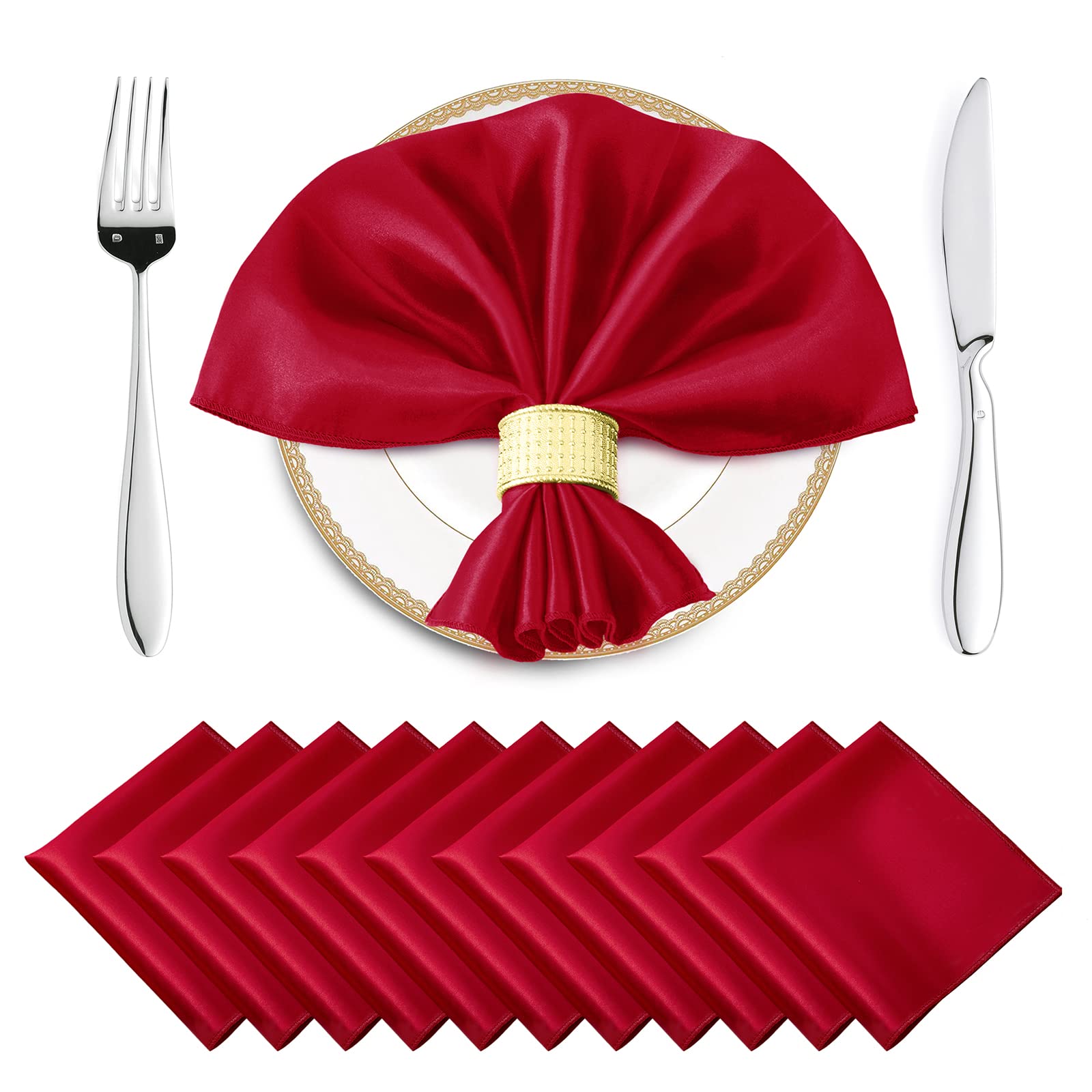 12PCS Wedding Red Satin Napkin 30x30cm Soft Table Napkins for Year Christmas Decoration Party Dinner Table Decor: Clear