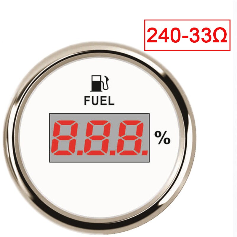 52mm Digital LED Fuel Meter Motorcycle Gauge 0-190ohm 240-33ohm Fuel Level Meter for Car Boat Marine Red Backlight 12V/24V: WS-240-33 ohm