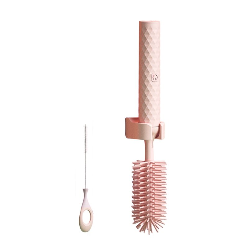 Elektrische Baby Flasche Pinsel, Flasche Reinigung einstellen Silikon Baby Nippel Stroh Reiniger Wasserdichte Elektrische Tasse Pinsel: Rosa