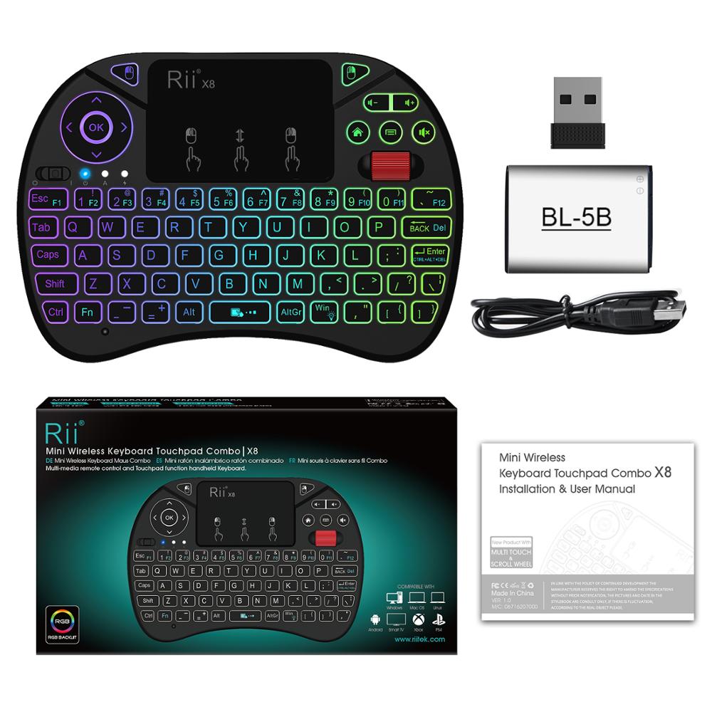 Original Rii x8 RGB Backlit Wireless mini Keyboard i8x 2.4G Fly Air Mouse Russian Spanish Touchpad Gaming for Android TV BOX PC
