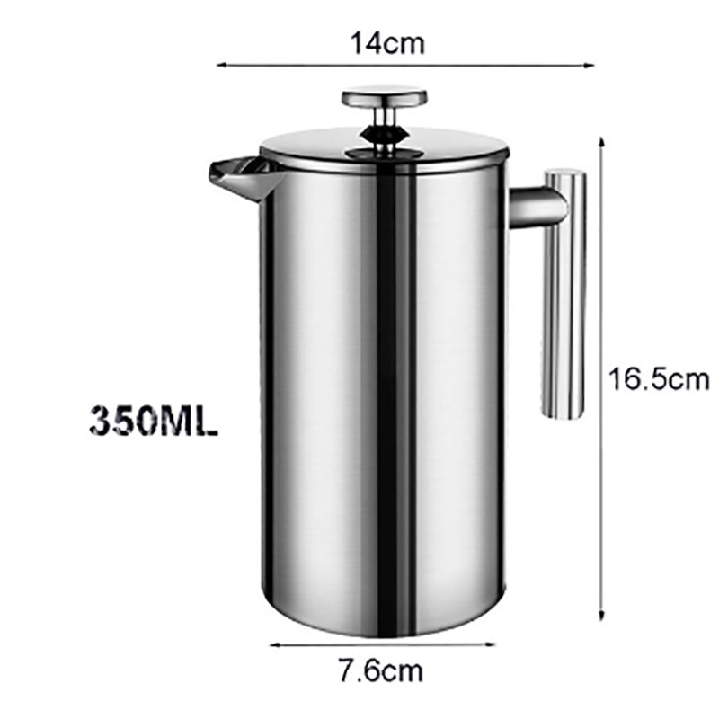 Franse Pers Koffiezetapparaat Rvs Koffie Percolator Pot, Dubbele Muur &amp; Grote Capaciteit Handleiding Koffiekan Koffie Containers: 350ml