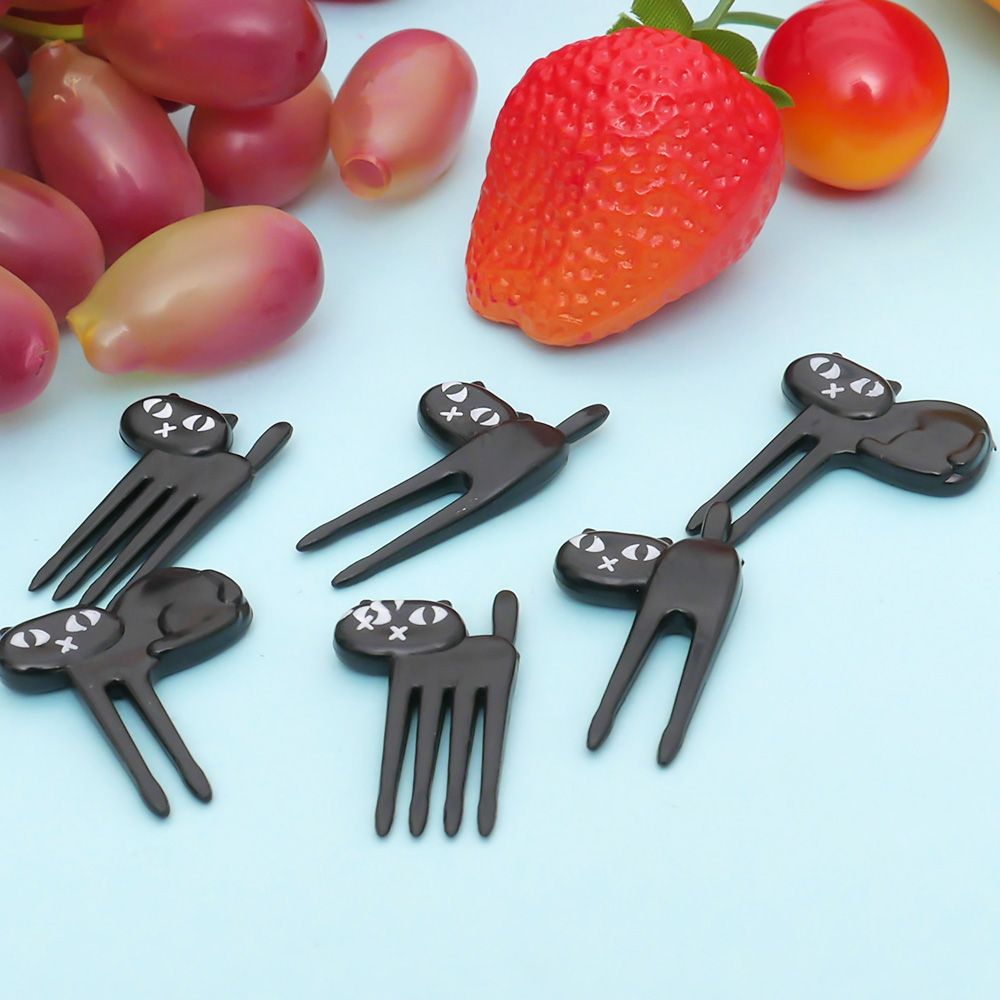 6 Pcs Mini Dier Vork Fruit Picks dessert Froks Leuke Cartoon Zwarte Kat Kinderen Bento Lunchbox Decor Accessoires