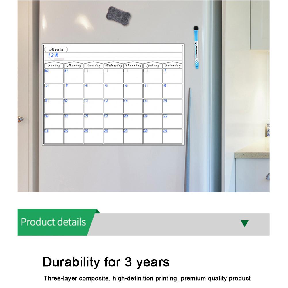 Dry Erase Calendar Kit- Magnetic Calendar for Refrigerator - Monthly Fridge Calendar Whiteboard with Magnet 3 Marker 1 Eraser