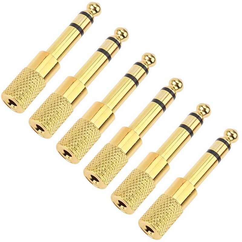 SEWS-Quarter Inch Adapter, 6.35mm (1/4 Inch) Male to 3.5mm (1/8 Inch) Female Headphone Jack Plug, Gold 6 Pack: Default Title