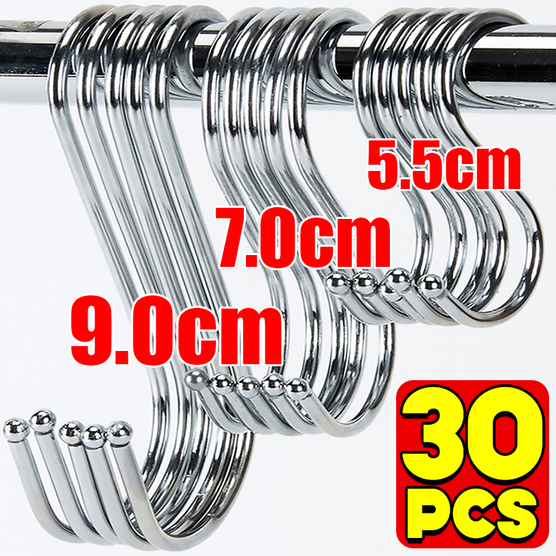 Stainless Steel S-Shaped Hooks S Hook Hanging Hangers Kitchen Bathroom Storage for Bags Clothes Caps Towels Holders