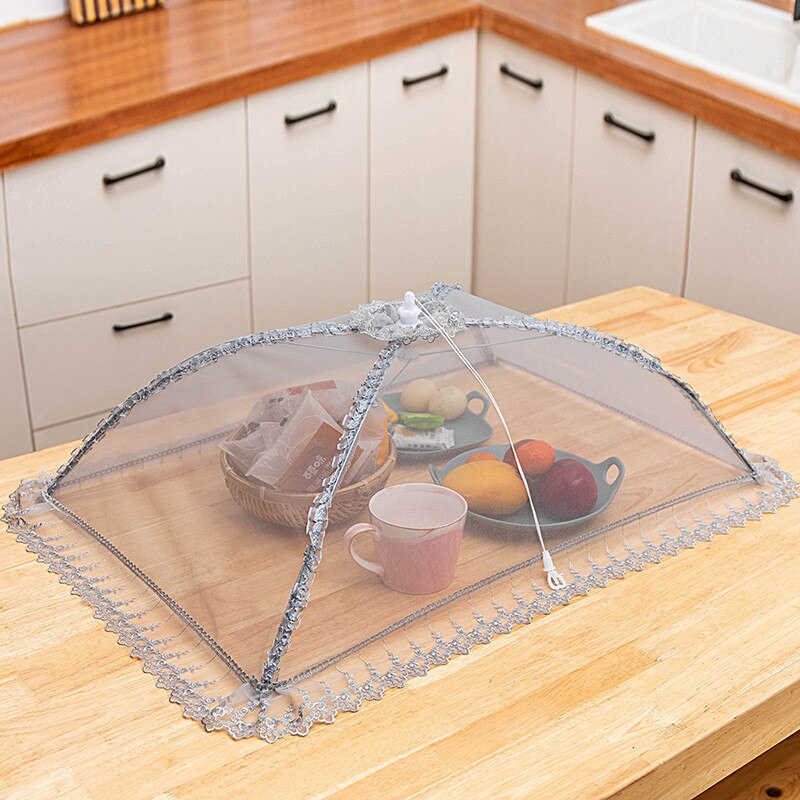 70/80cm store husholdningsprodukter paraplybetræk picnic grillfest anti myg fluesikker nettet til køkkenbordet: B grå rektangel