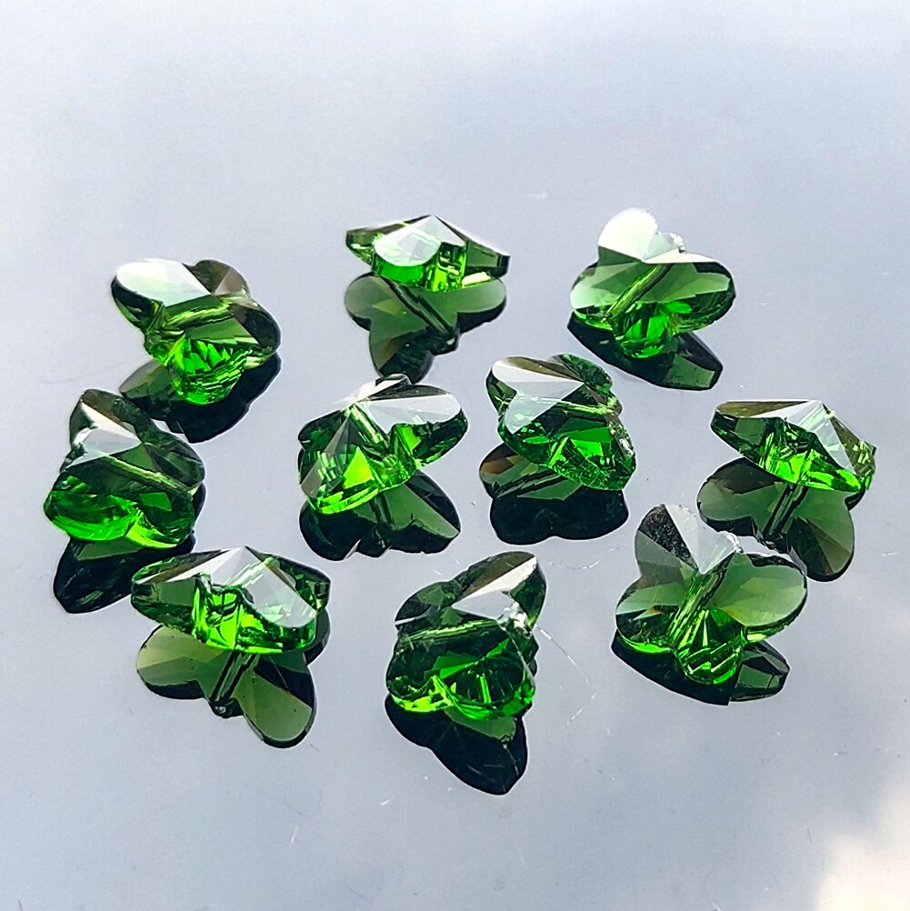 10/20 stk sommerfugl krystal perler til lysekroner glas perle vedhæng gør-det-selv smykker fremstilling bryllup indretning tilbehør 14mm perler: Grøn / 10 stk