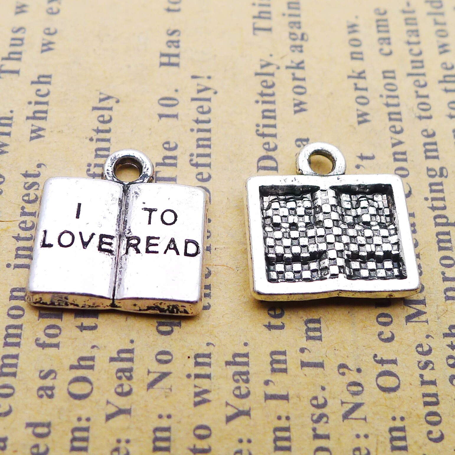 12 Stks/partij 14X14Mm Boek Charms I Love Lezen Antiek Zilver Kleur Hangers Voor Diy Sieraden Maken charm