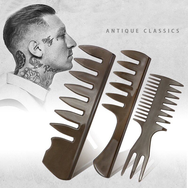 1 pièces poignée poignée grande dent démêlant cheveux bouclés peigne tête arrière style barbe huile peigne hommes coiffure Large dents peigne