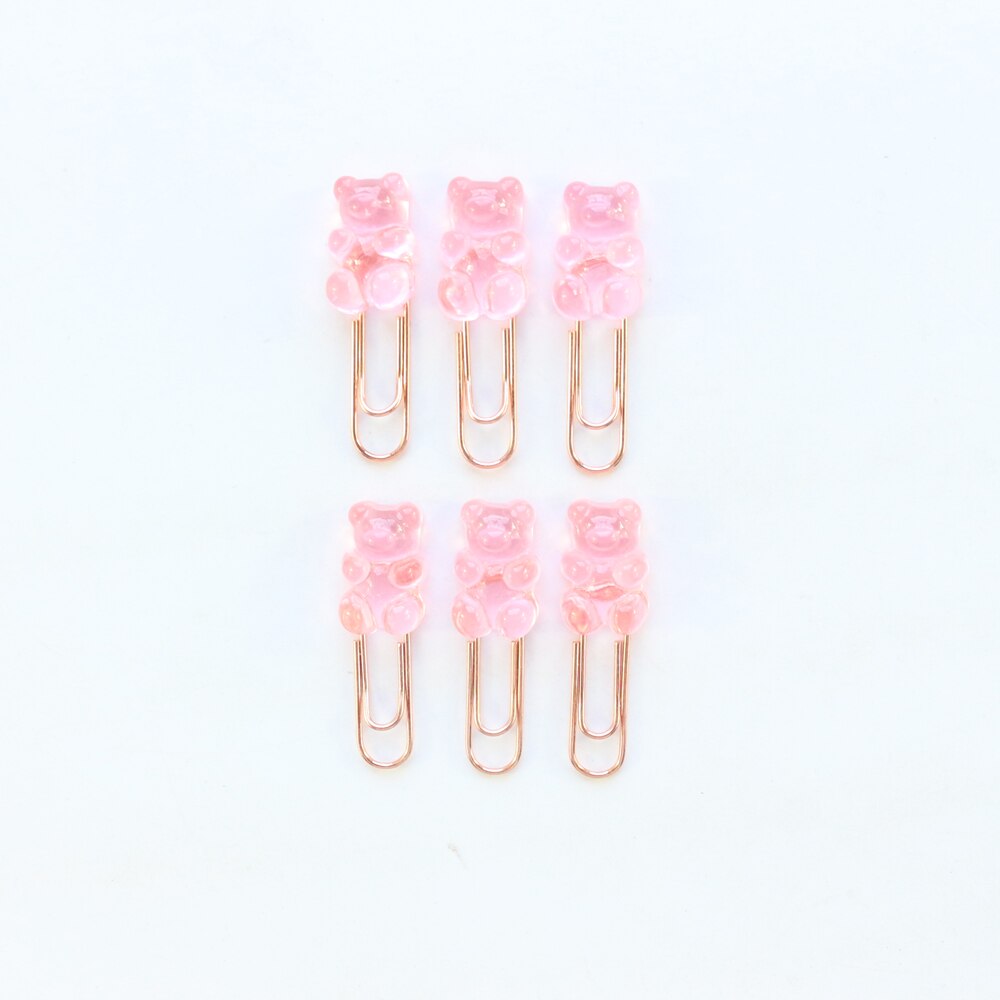 Domikee cute Korean bear shape office school paper clips set student candy memo clips bookmark stationery supplies 6pcs: Pink